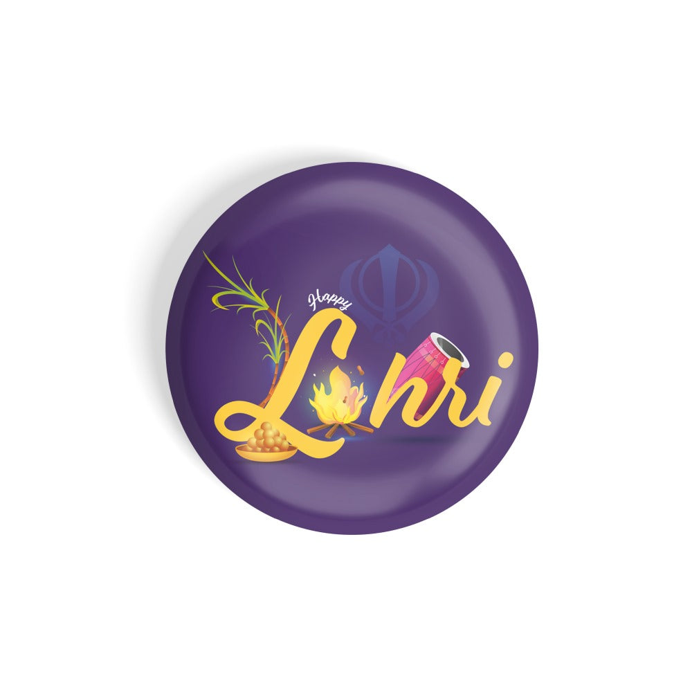 dhcrafts Round Fridge Magnet Purple Lohri D2 Glossy Finish Design Pack of 1 (58 mm)